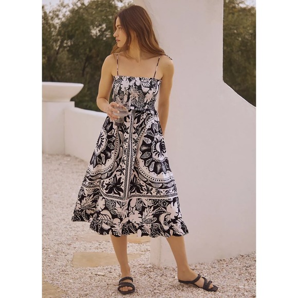 Anthropologie Dresses & Skirts - ANTHROPOLOGIE FARM RIO POPLIN BEADED TROPICAL CELESTIAL SUNS MIDI DRESS M